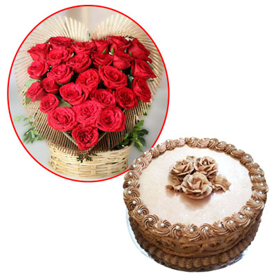 "Round shape chocolate cake - 1kg, Flower Arrangement - Click here to View more details about this Product
